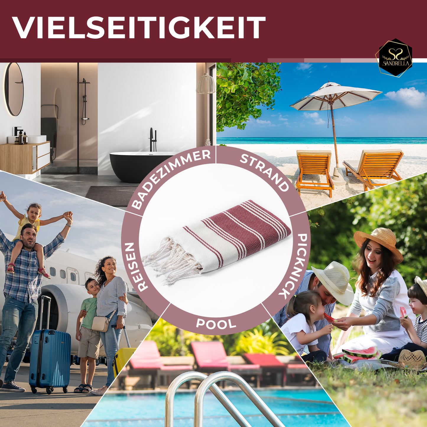 Edelstück Hamamtuch 100 x 200 cm | dunkelrot