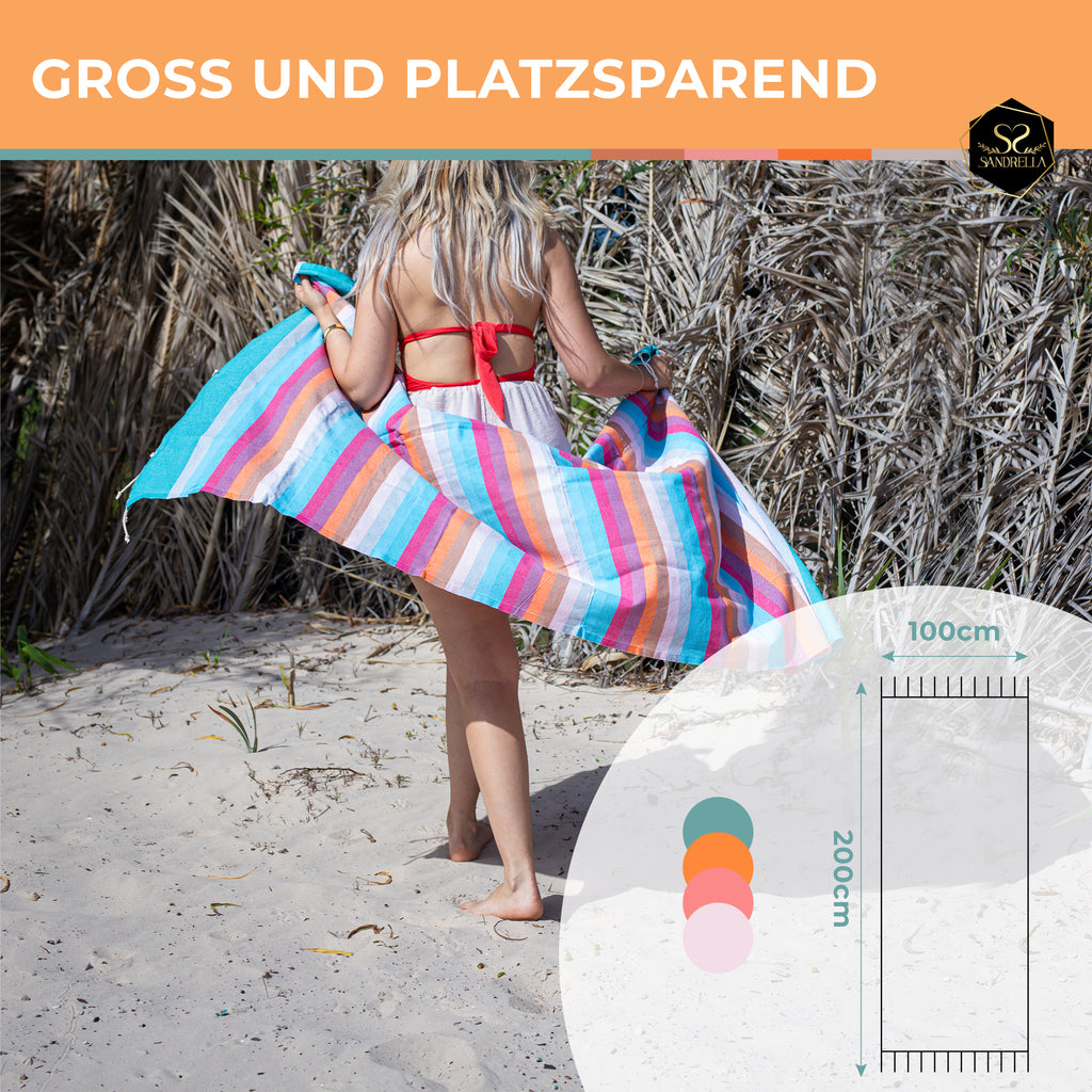 Doppelpack Hamamtuch 100 x 200 cm I blau gestreift / lila gestreift