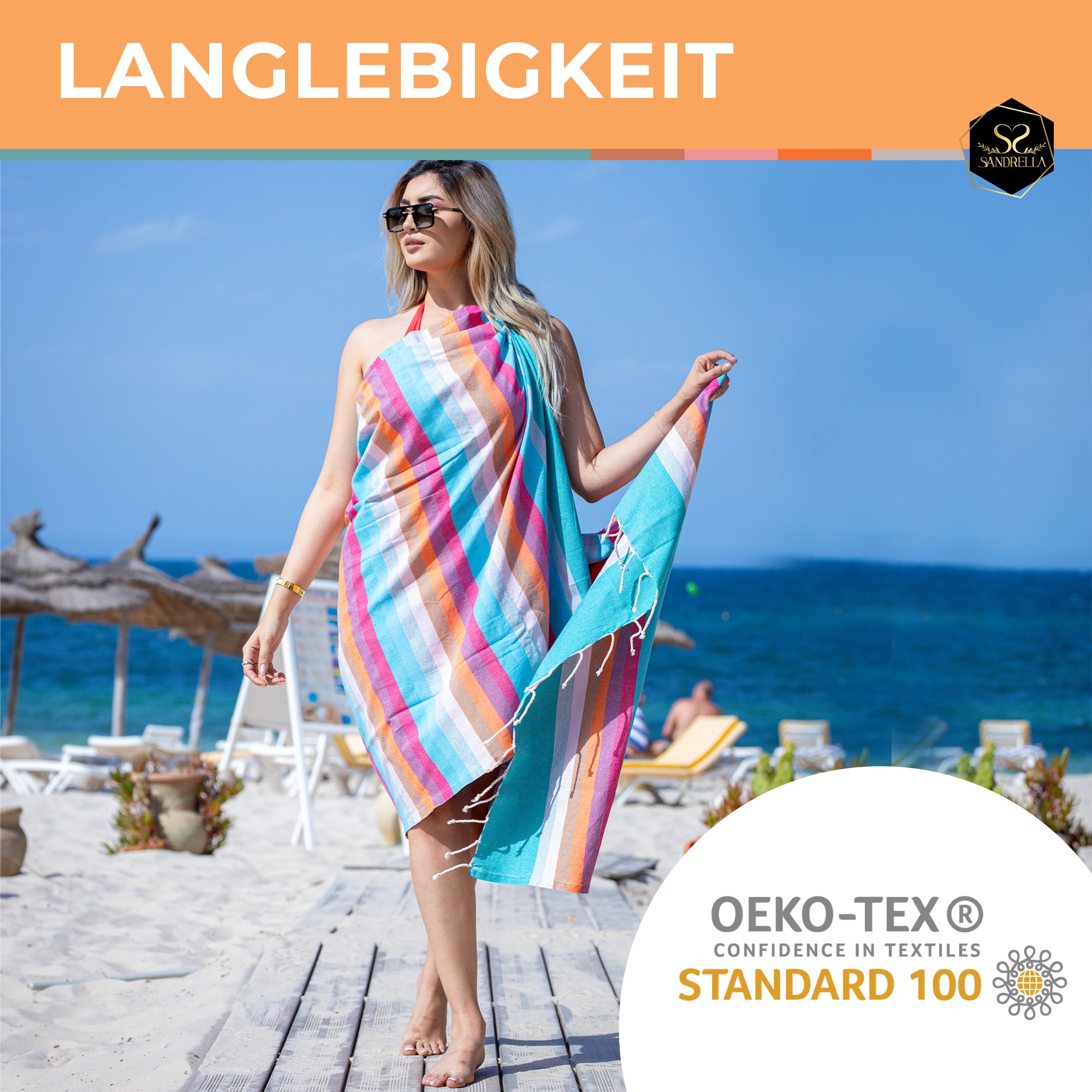 Farbenliebe Hamamtuch 100 x 200 cm I blau gestreift