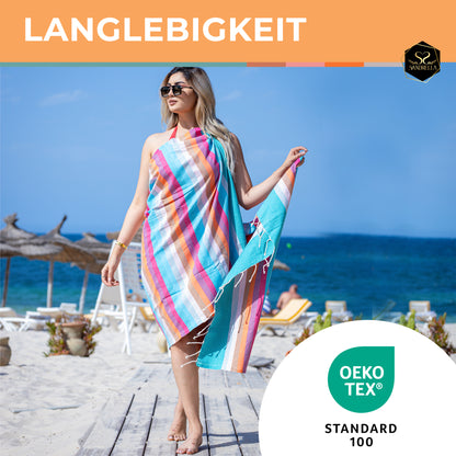 Doppelpack Hamamtuch 100 x 200 cm I rot gestreift / blau gestreift