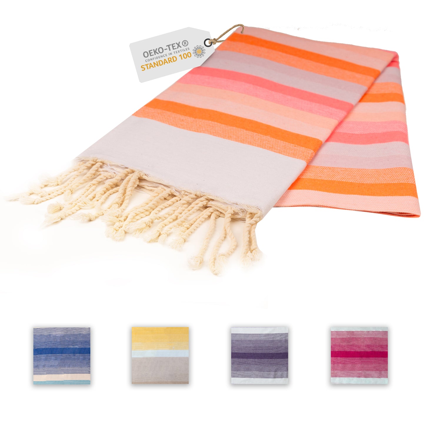 Farbenliebe Hamamtuch 90 x 170 cm I rosa & orange