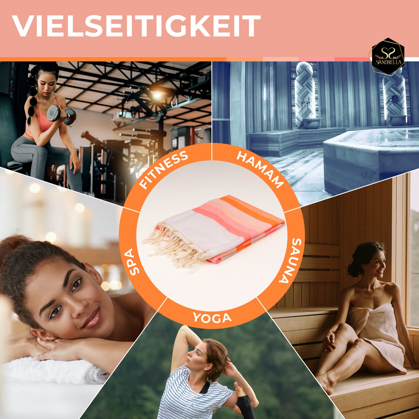 Doppelpack Hamamtuch 90 x 170 cm I lila Verlauf / orange & rosa