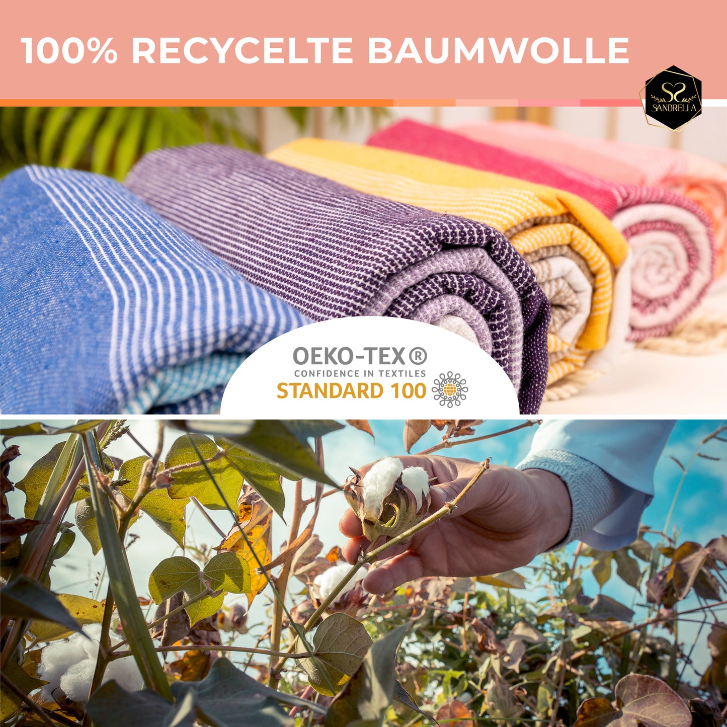 Farbenliebe Hamamtuch 100 x 200 cm I rosa / orange