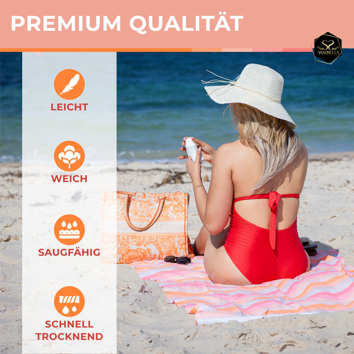 Farbenliebe Hamamtuch 100 x 200 cm I rosa / orange