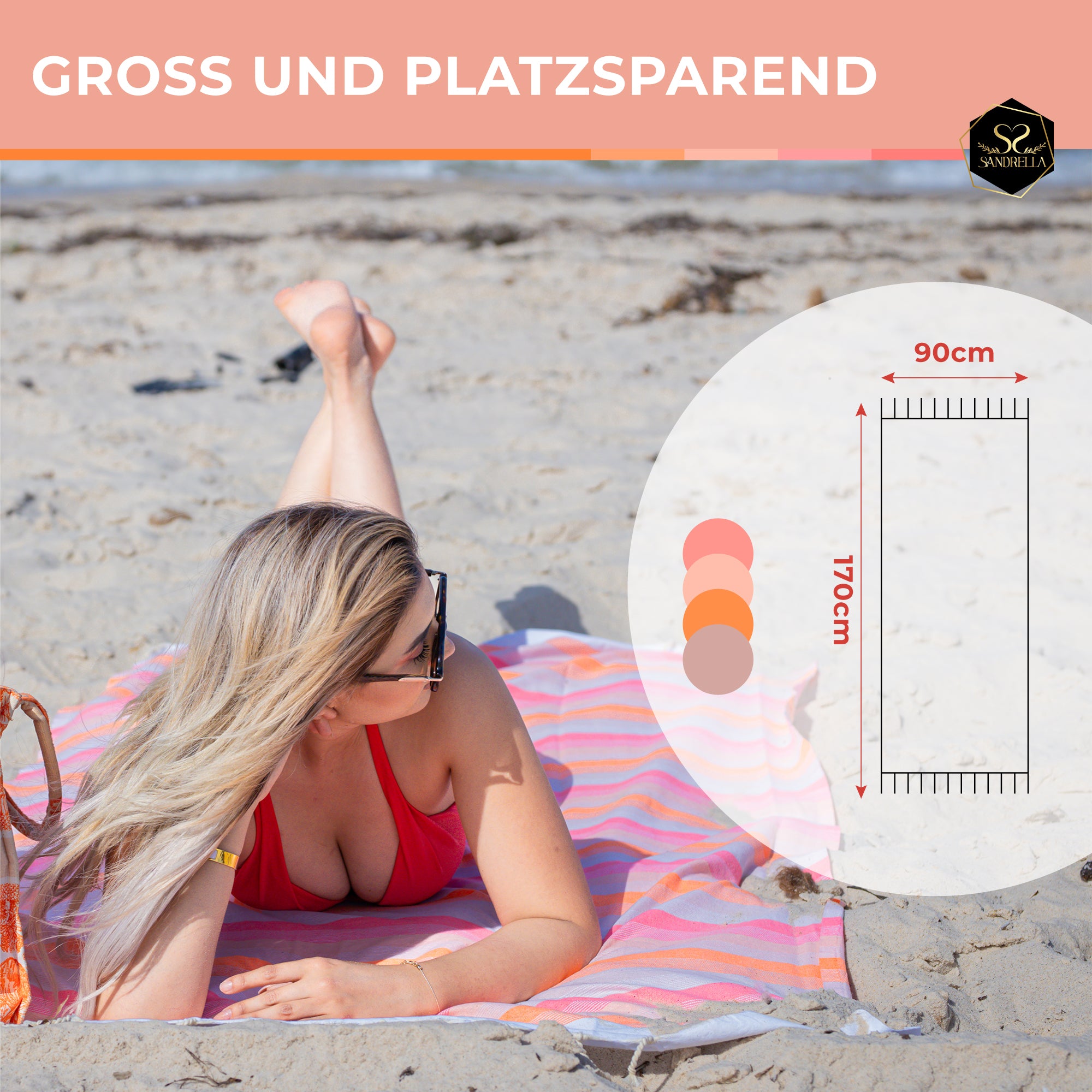 Doppelpack Hamamtuch 90 x 170 cm I pink gestreift / orange & rosa
