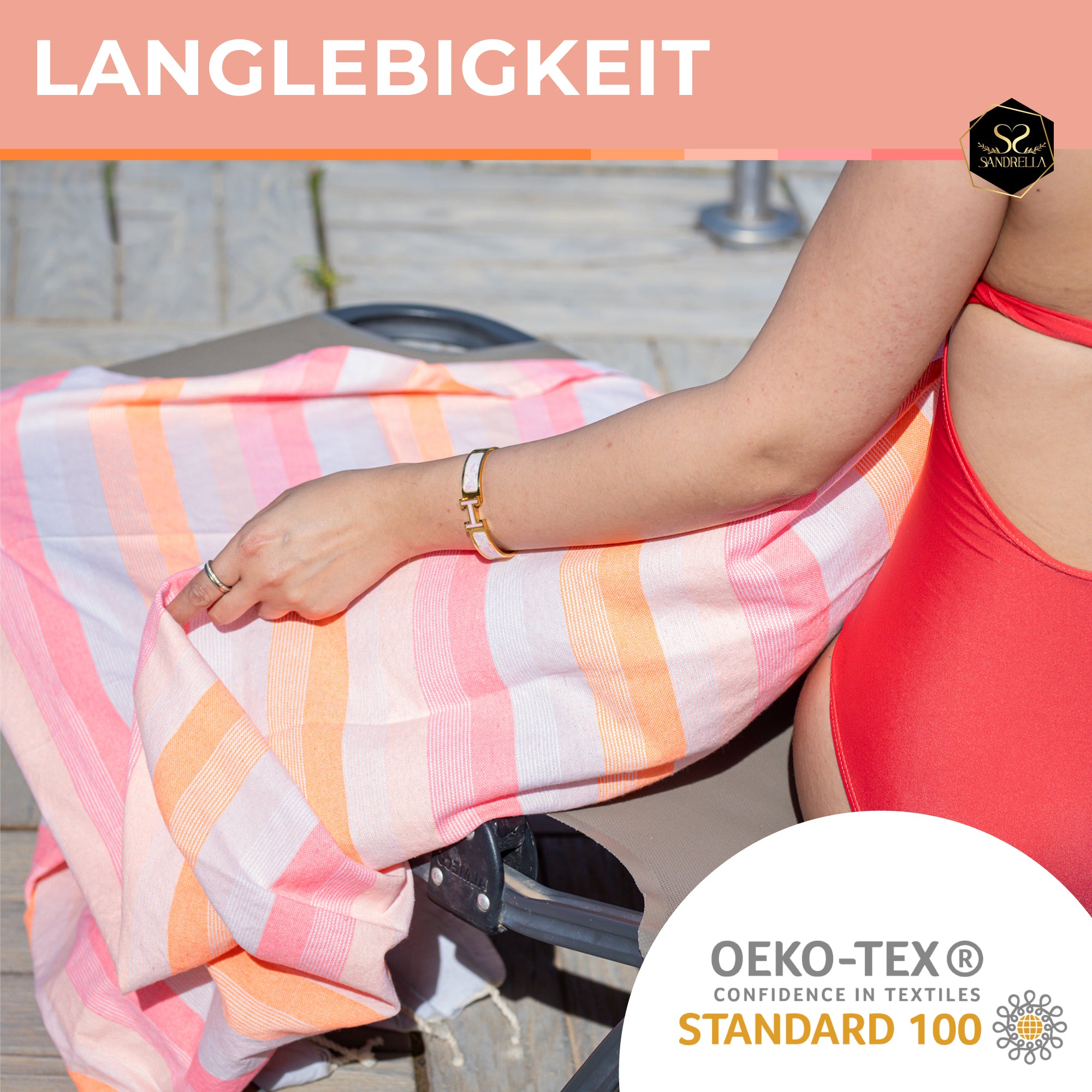 Doppelpack Hamamtuch 90 x 170 cm I pink gestreift / orange & rosa