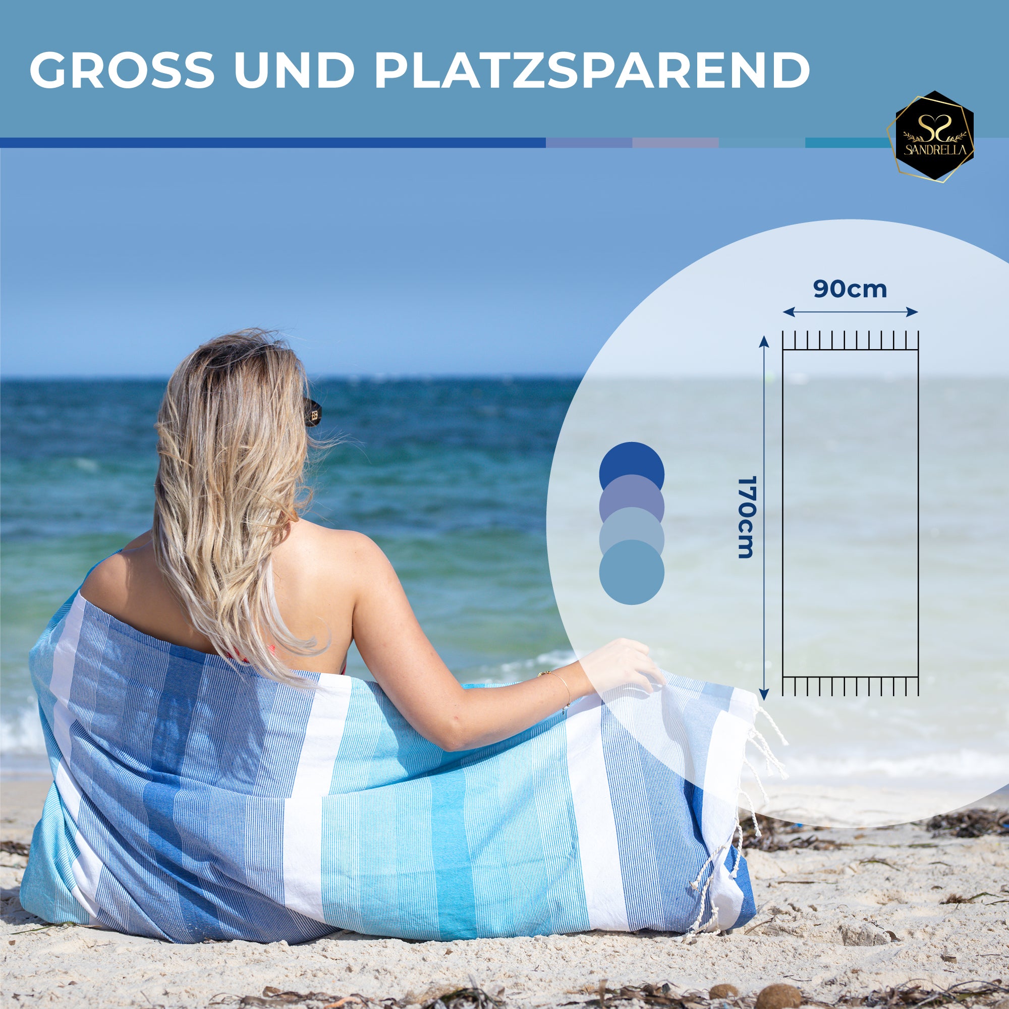 Doppelpack Hamamtuch 90 x 170 cm I pink gestreift / blau Verlauf