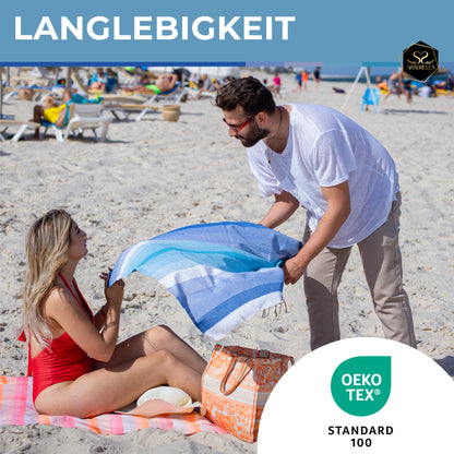 Doppelpack Hamamtuch 100 x 200 cm I  blau Verlauf / lila gestreift