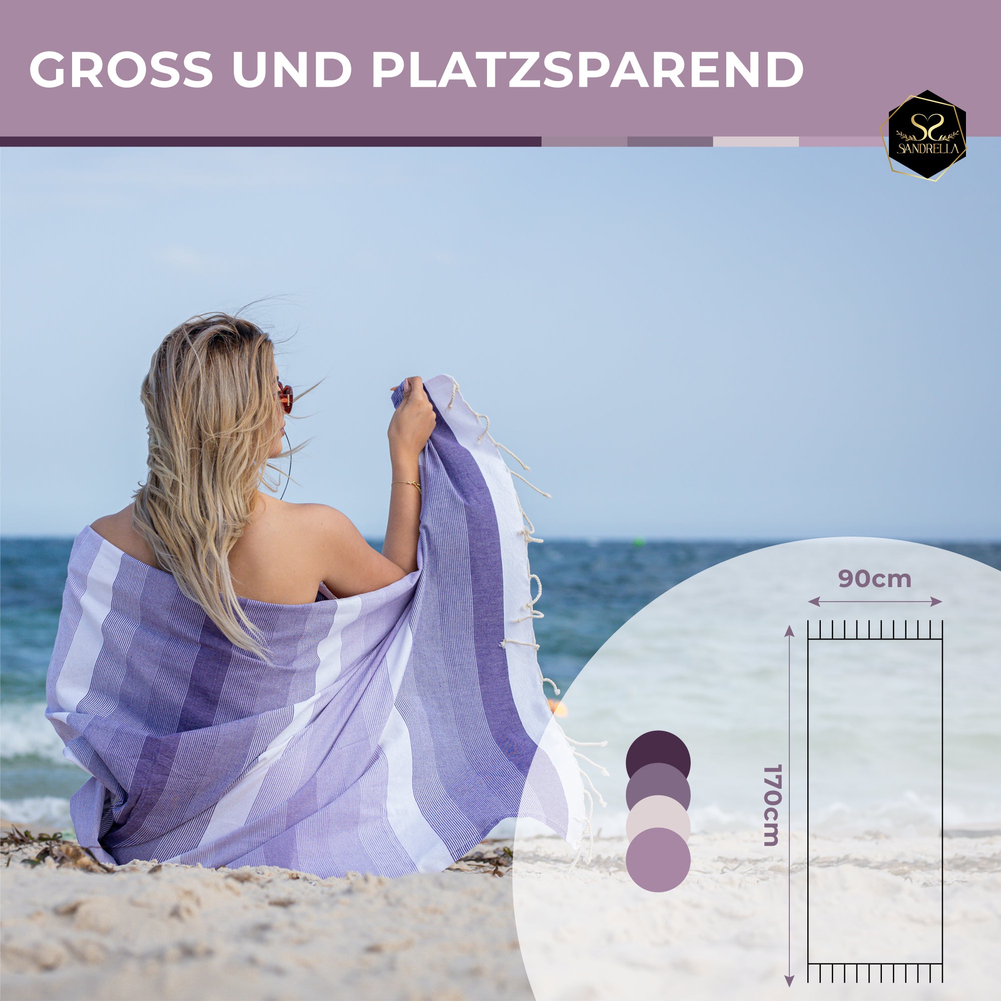 Doppelpack Hamamtuch 90 x 170 cm I lila Verlauf / rosa Verlauf