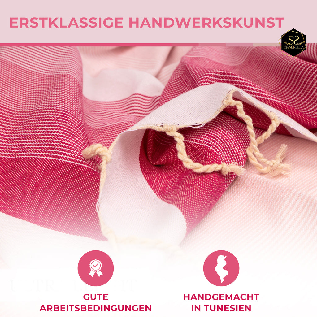 Doppelpack Hamamtuch 100 x 200 cm I pink gestreift / rosa Verlauf