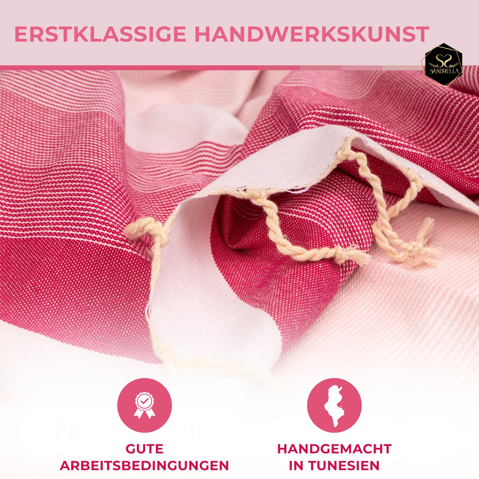 Doppelpack Hamamtuch 100 x 200 cm I pink gestreift / rosa Verlauf