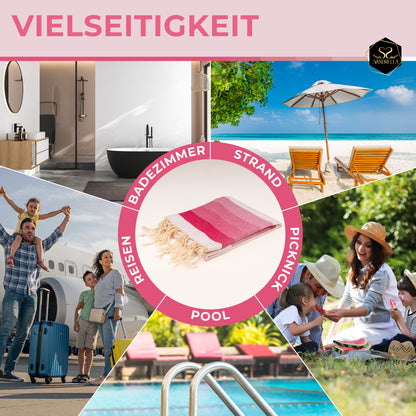 Doppelpack Hamamtuch 100 x 200 cm I  rosa Verlauf / lila gestreift