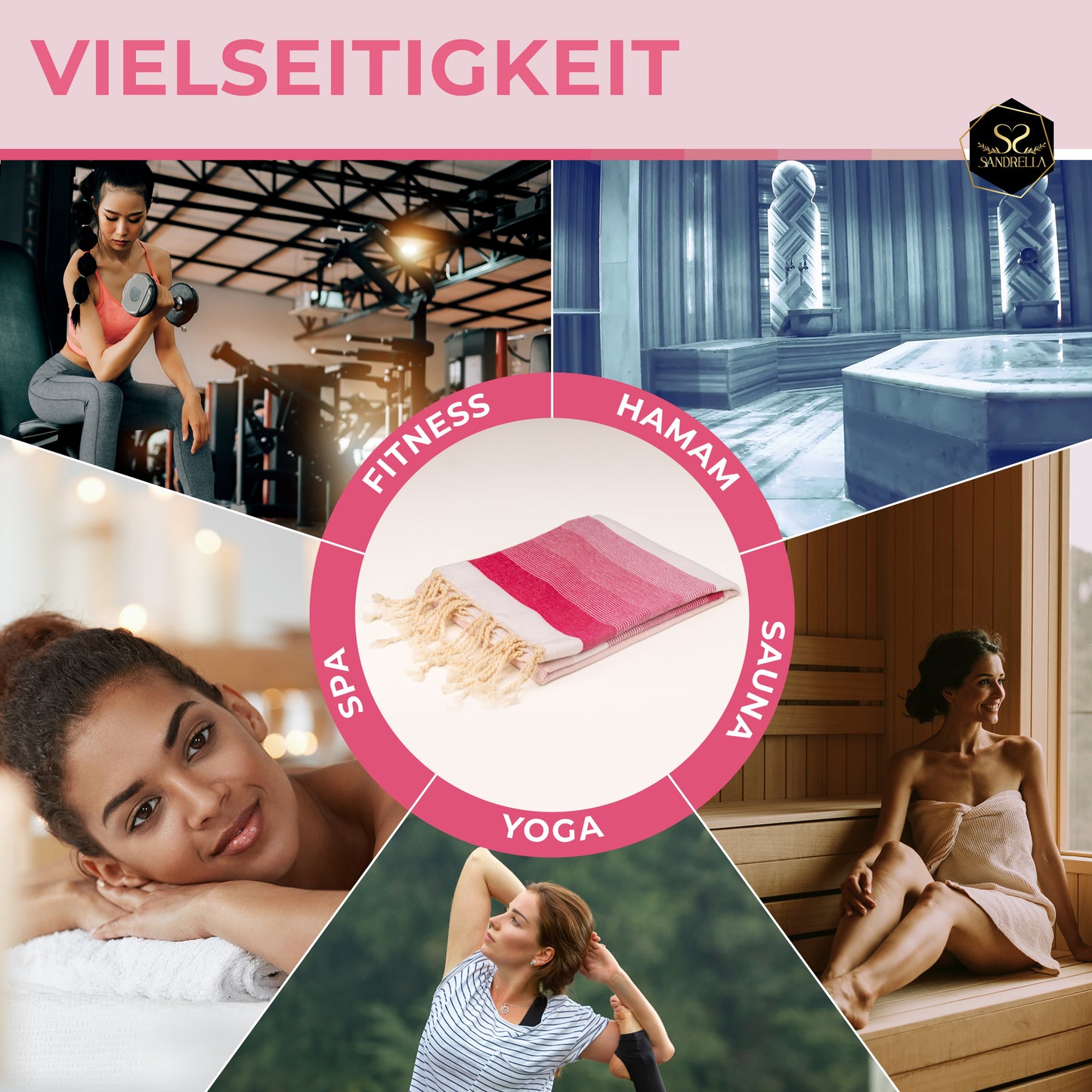 Doppelpack Hamamtuch 100 x 200 cm I  rosa Verlauf / lila gestreift