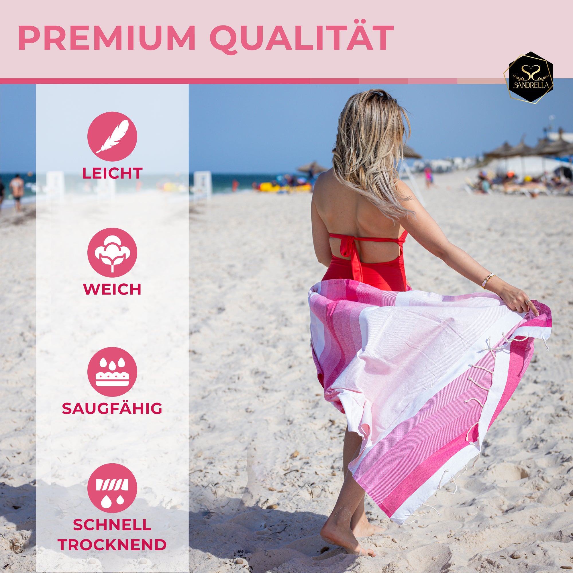 Doppelpack Hamamtuch 100 x 200 cm I pink gestreift / rosa Verlauf