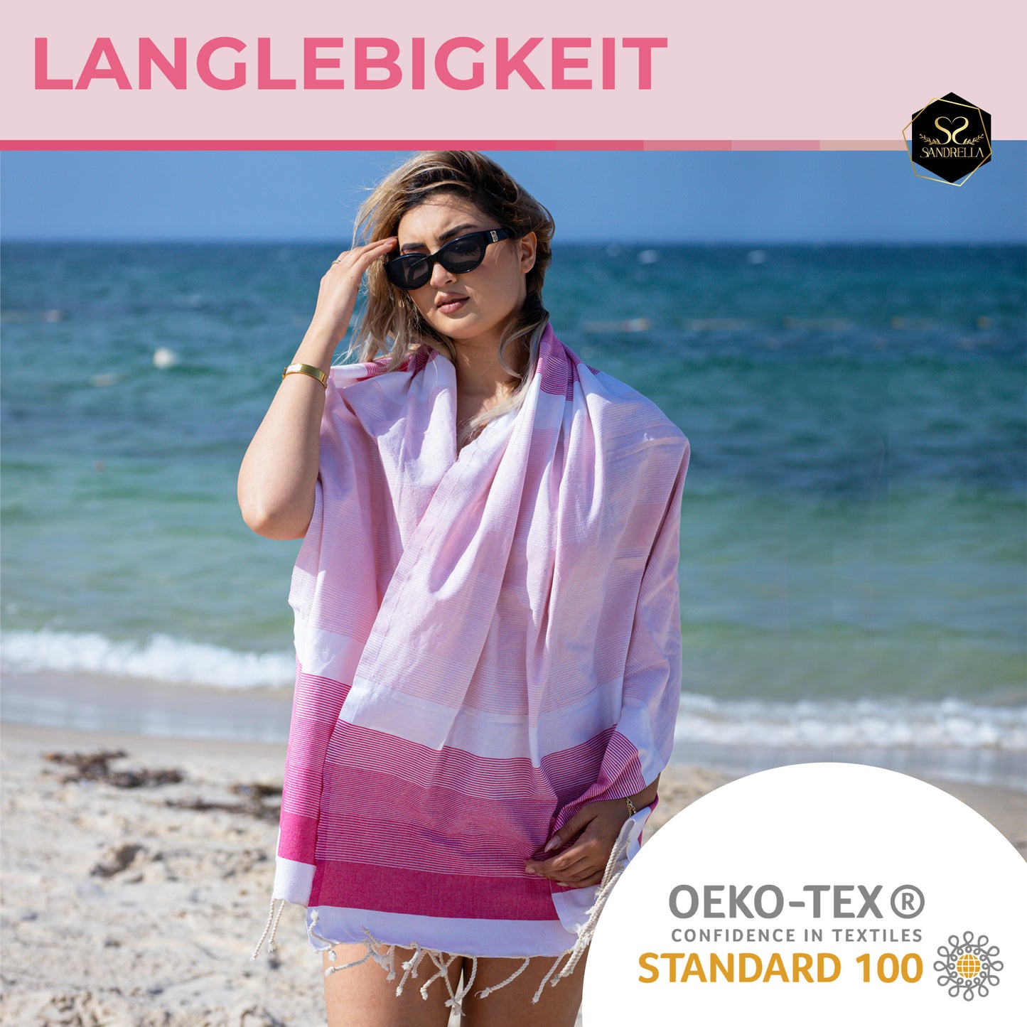 Doppelpack Hamamtuch 100 x 200 cm I rosa Verlauf / rosa & orange