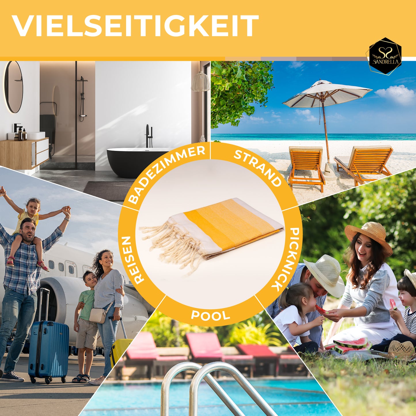 Farbenliebe Hamamtuch 100 x 200 cm I gelb