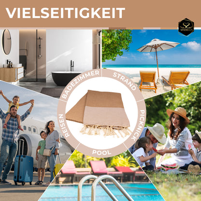 Doppelpack Hamamtuch 90 x 170 cm I beige / lila