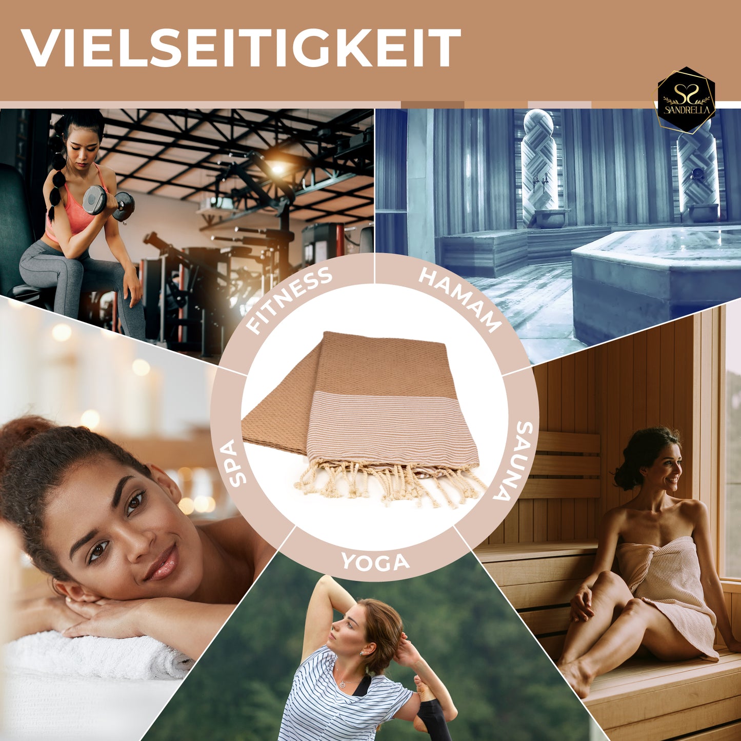 Doppelpack Hamamtuch 90 x 170 cm I beige / lila