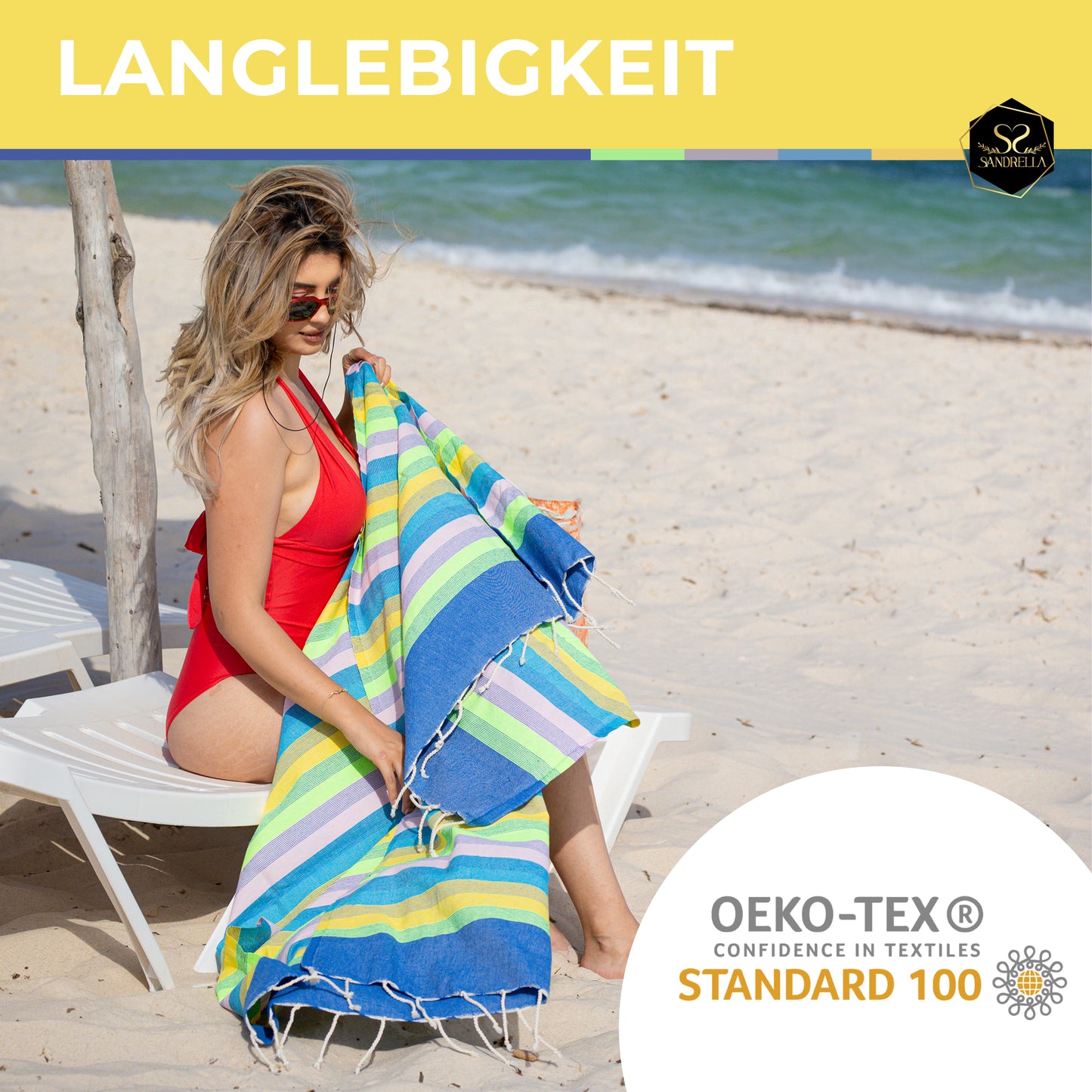 Sandrella Hamamtuch Sauna Damen & Herren groß 90x170 Baumwolle Strandtuch Decke Pestemal