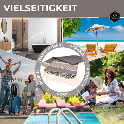 Sandrella Hamamtuch Sauna Damen & Herren groß 170x270 Baumwolle Strandtuch Decke Pestemal