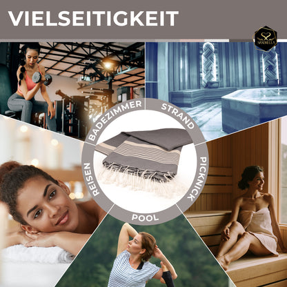 Sandrella Hamamtuch Sauna Damen & Herren groß 170x270 Baumwolle Strandtuch Decke Pestemal
