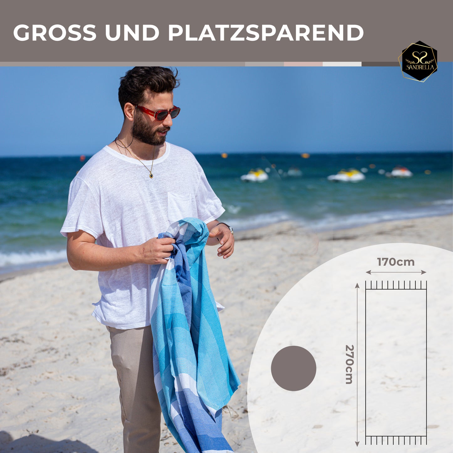 Sandrella Hamamtuch Sauna Damen & Herren groß 170x270 Baumwolle Strandtuch Decke Pestemal