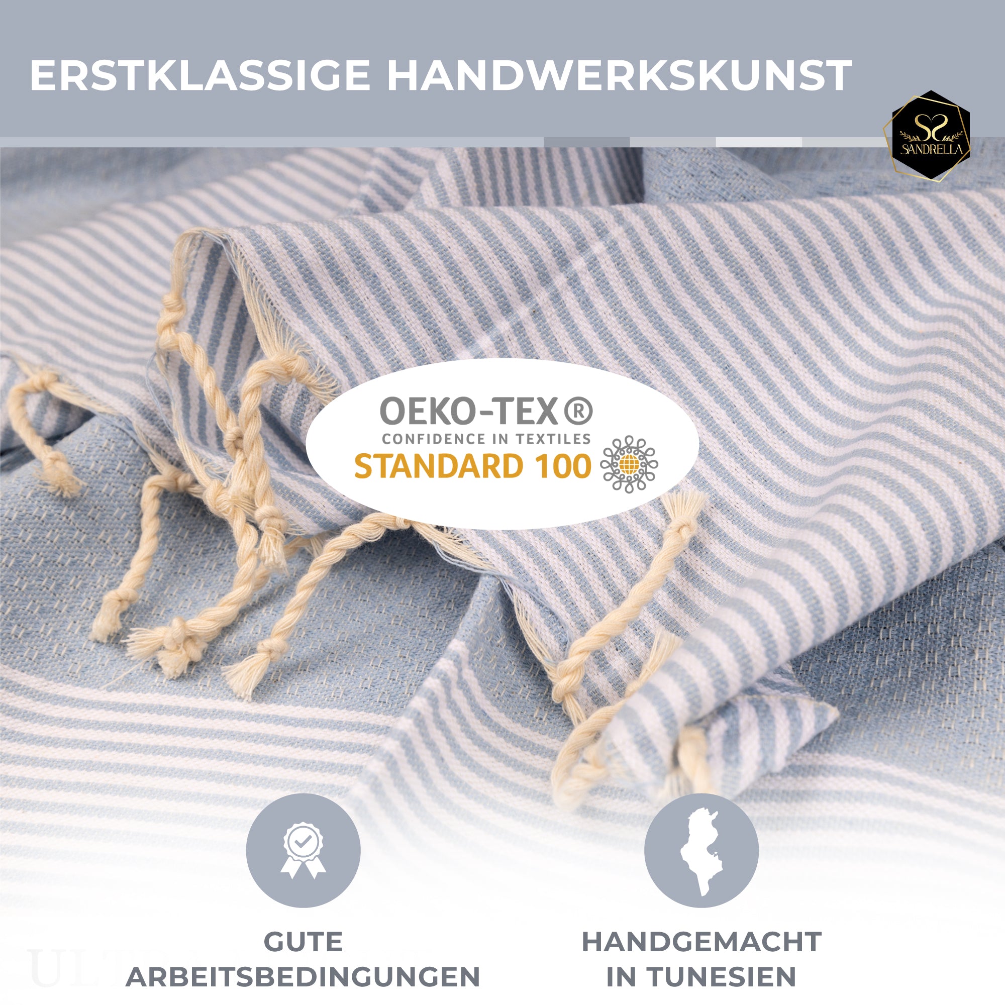 Doppelpack Hamamtuch 90 x 170 cm I hellblau / beige