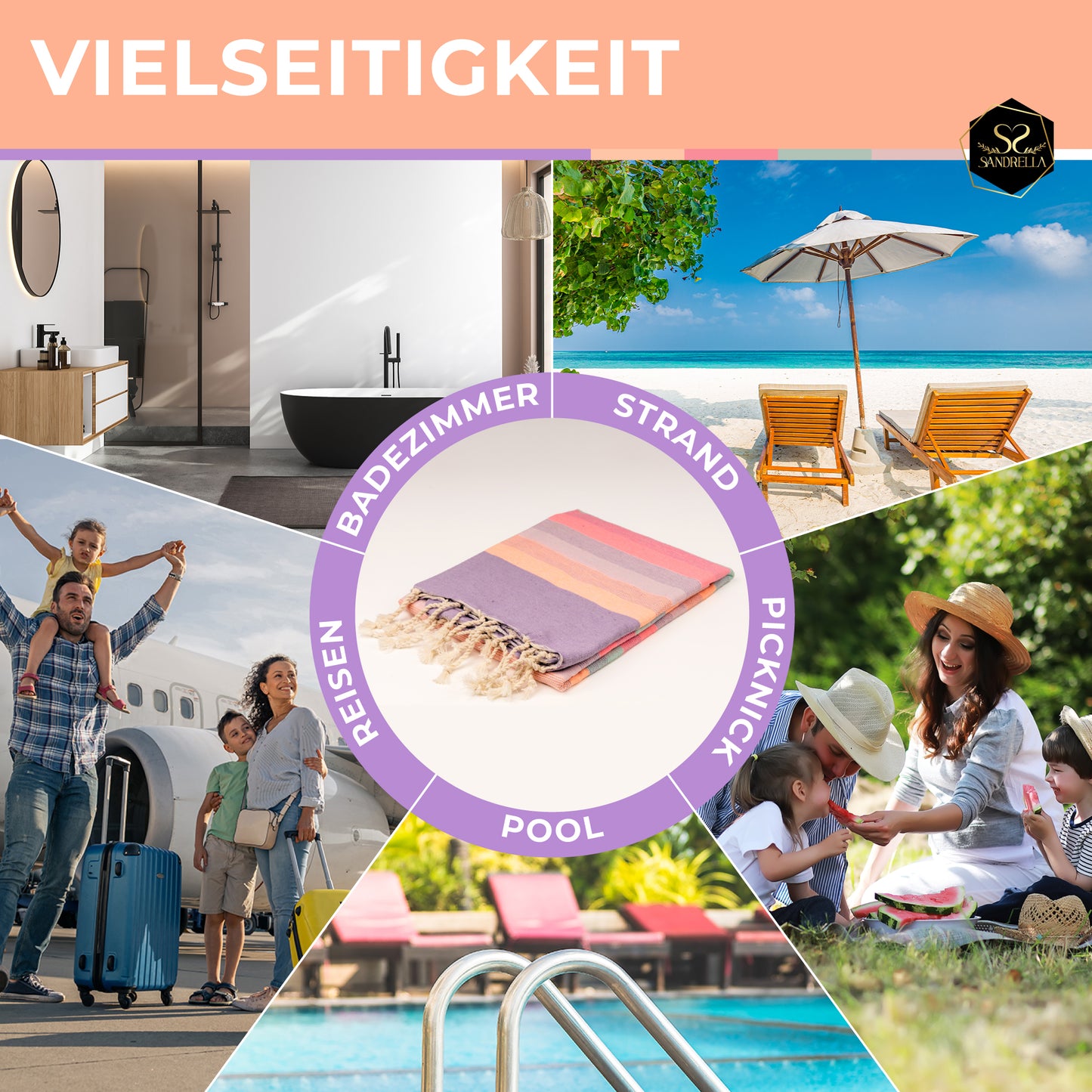 Farbenliebe Hamamtuch 100 x 200 cm I lila gestreift