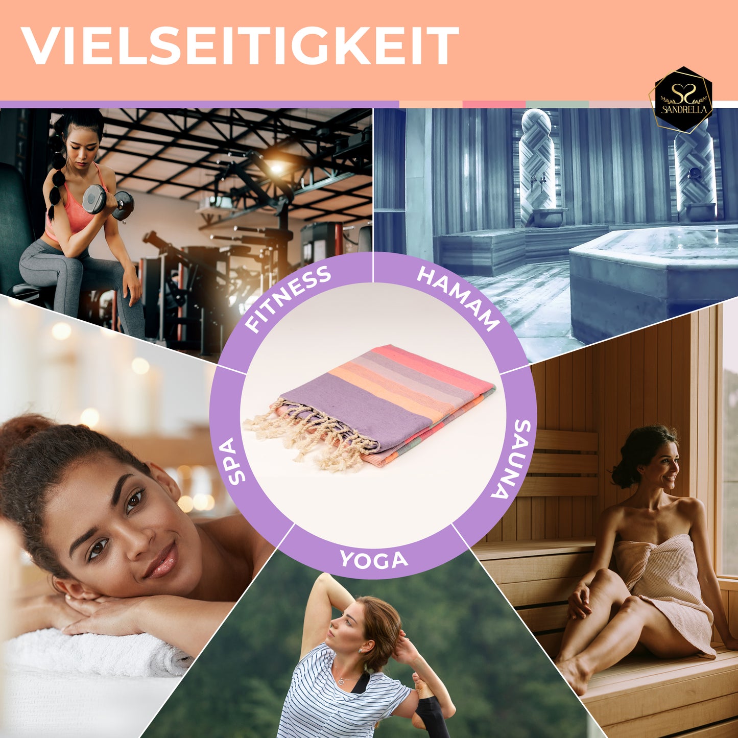 Farbenliebe Hamamtuch 100 x 200 cm I lila gestreift