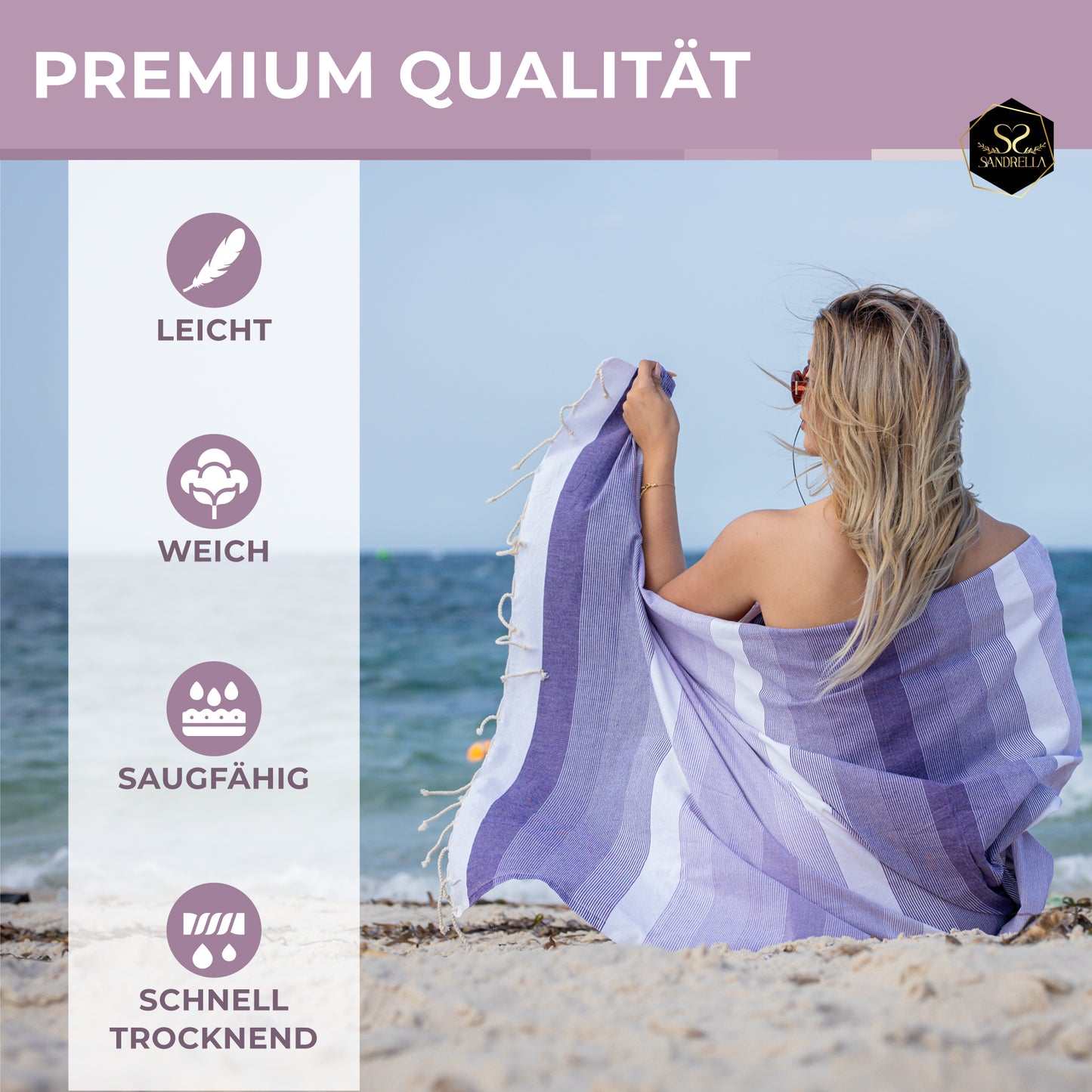 Farbenliebe Hamamtuch 90 x 170 cm I lila