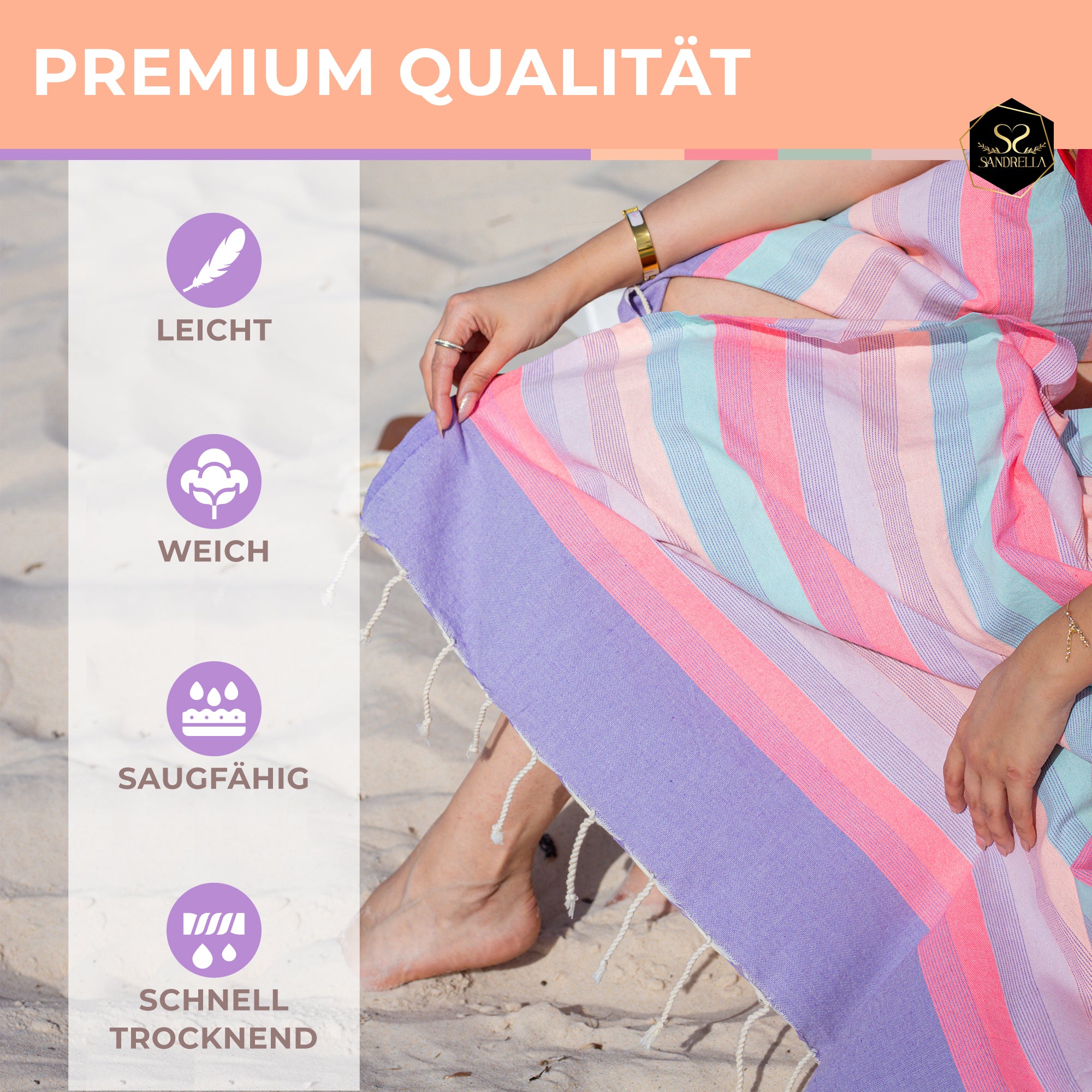 Farbenliebe Hamamtuch 100 x 200 cm I lila gestreift