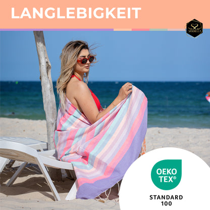 Doppelpack Hamamtuch 100 x 200 cm I rot gestreift / lila gestreift