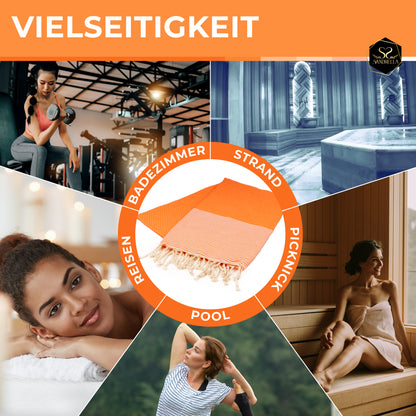 Doppelpack Hamamtuch 90 x 170 cm I orange / blau