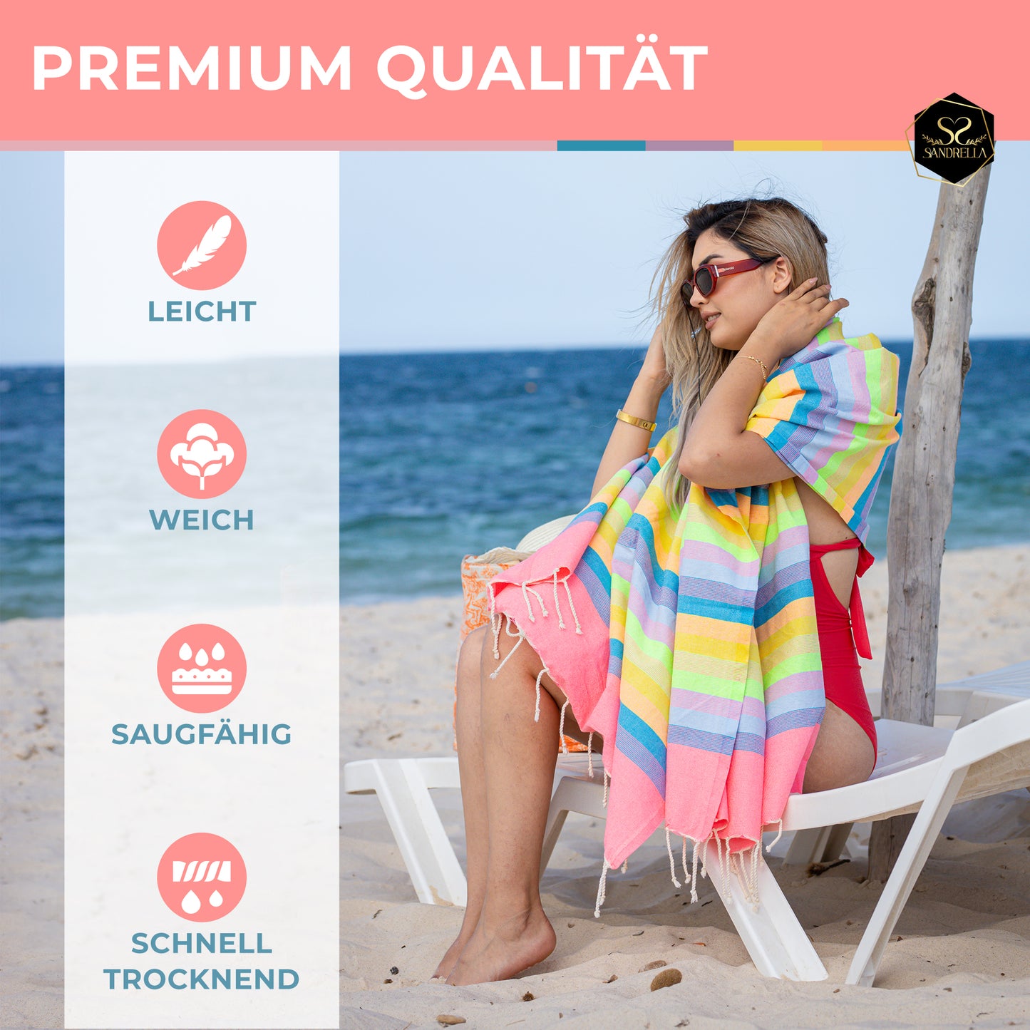 Doppelpack Hamamtuch 100 x 200 cm I pink gestreift / rosa Verlauf