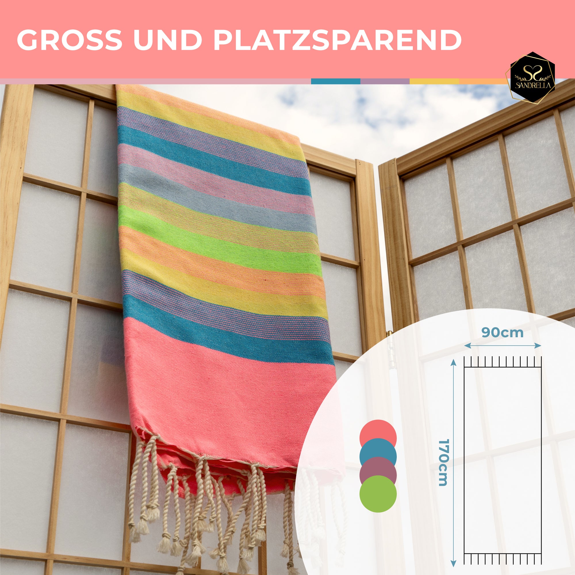 Doppelpack Hamamtuch 90 x 170 cm I pink gestreift / orange & rosa
