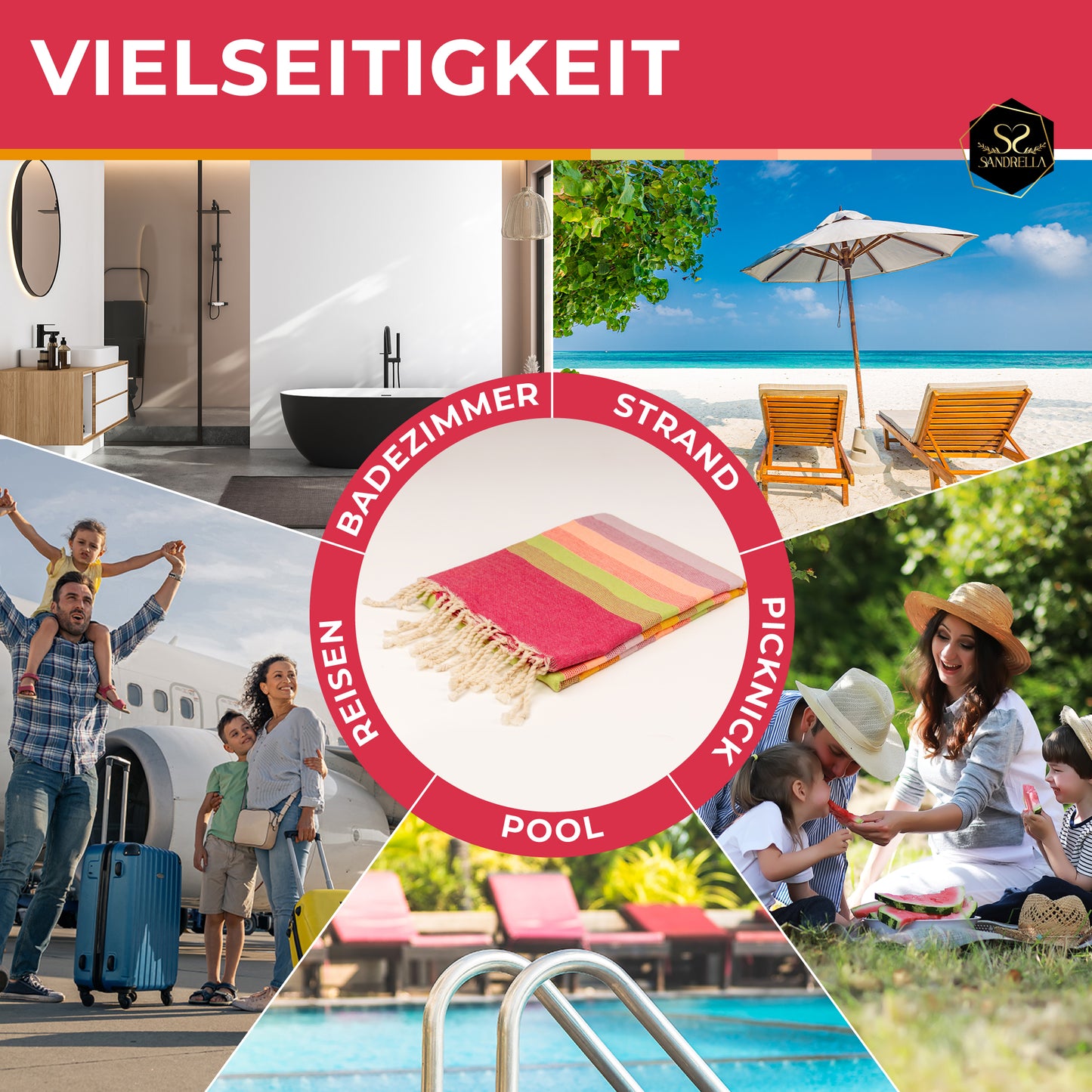 Doppelpack Hamamtuch 100 x 200 cm I rot gestreift / blau gestreift