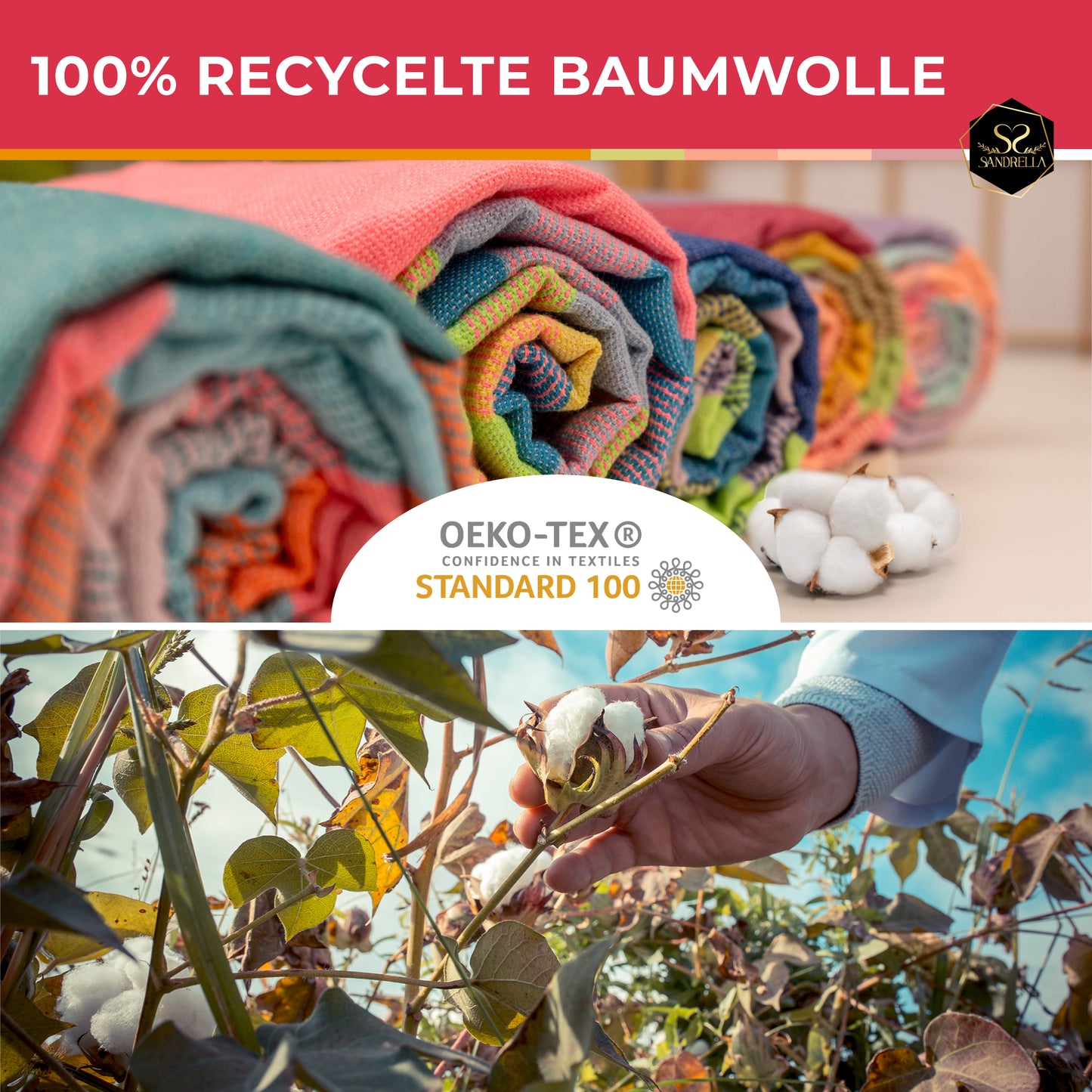 Farbenliebe Hamamtuch 100 x 200 cm I rot gestreift