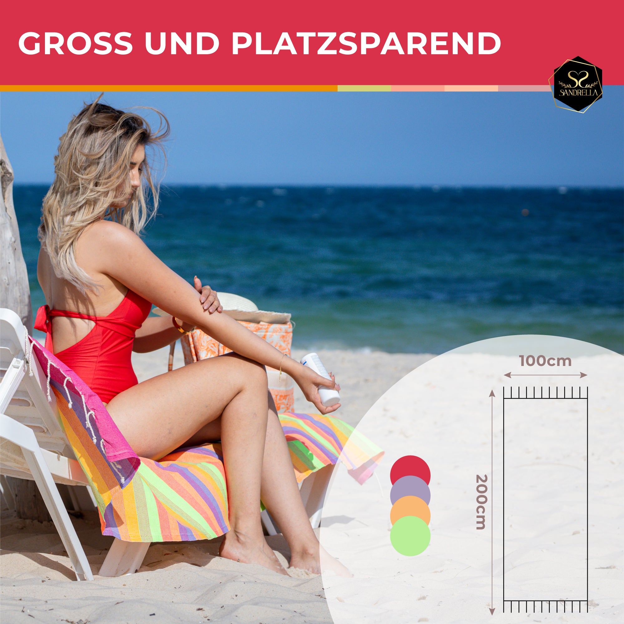 Doppelpack Hamamtuch 100 x 200 cm I rot gestreift