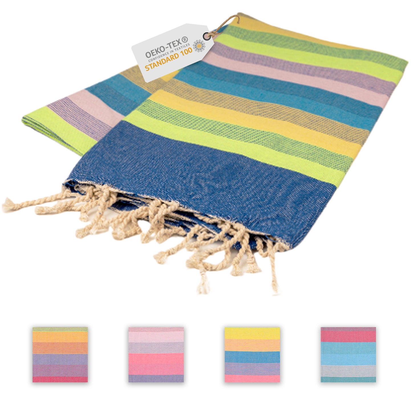 Farbenliebe Hamamtuch 100 x 200 cm I dunkelblau gestreift