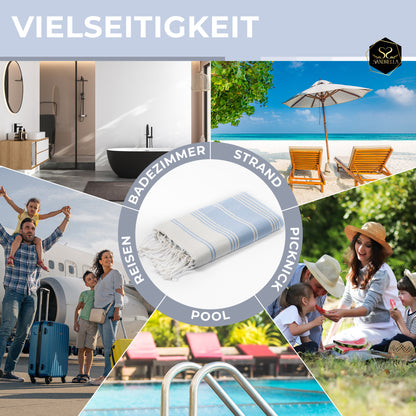 Doppelpack Hamamtuch 100 x 200 cm I beige & hellblau