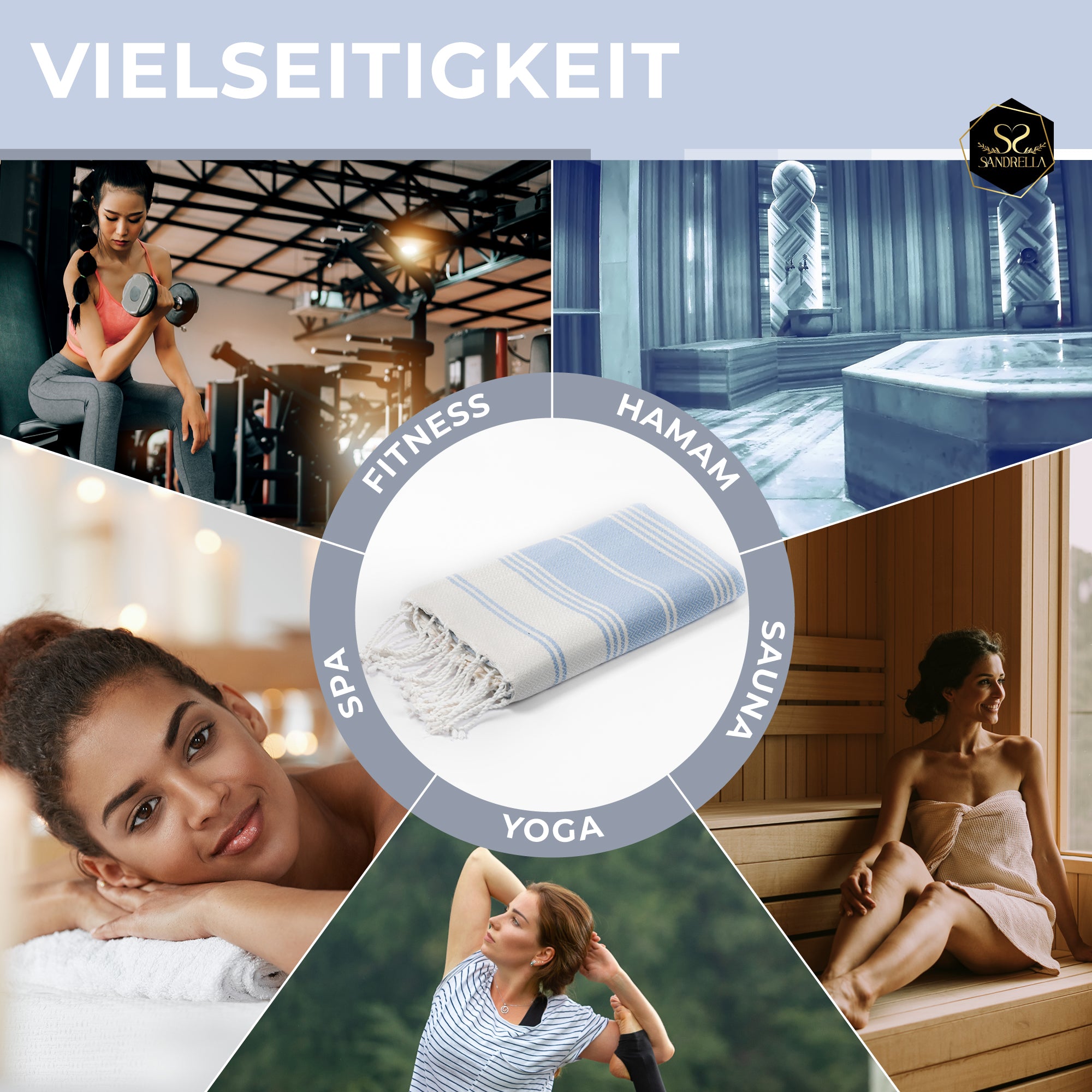 Doppelpack Hamamtuch 100 x 200 cm I beige & hellblau