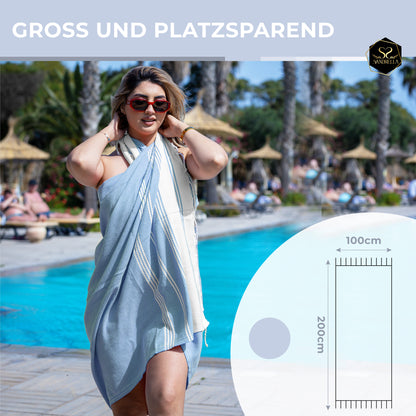 Doppelpack Hamamtuch 100 x 200 cm I beige & hellblau