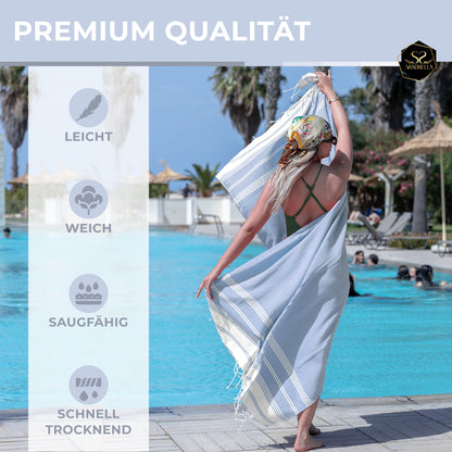 Doppelpack Hamamtuch 100 x 200 cm I beige & hellblau