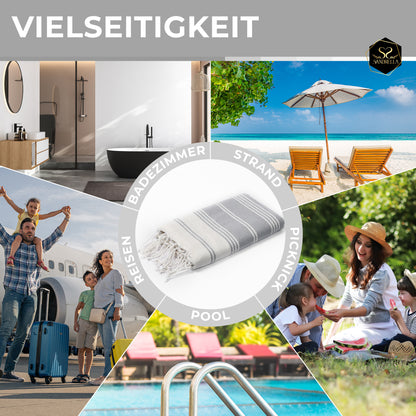 Doppelpack Hamamtuch 100 x 200 cm I hellgrau & grau