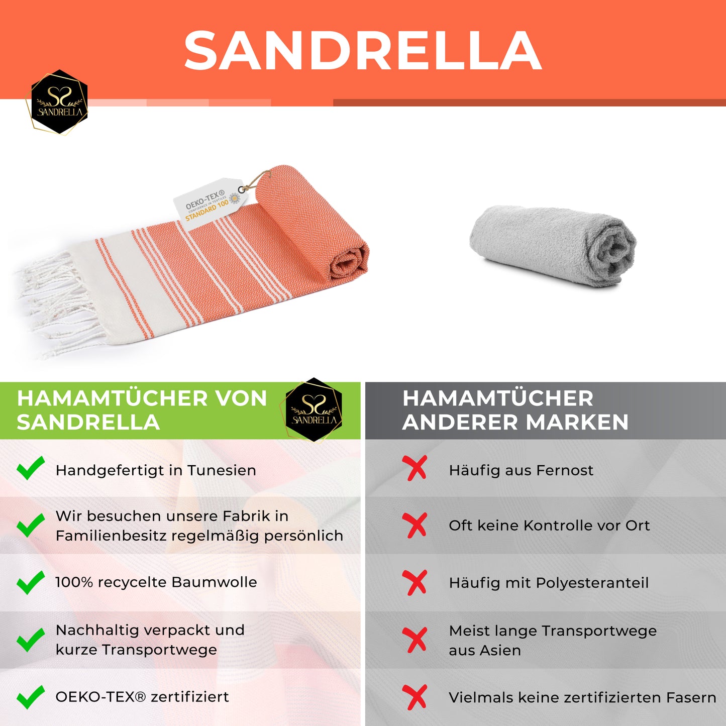 Edelstück Hamamtuch 100 x 200 cm | orange