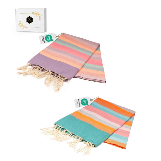 Doppelpack Hamamtuch 100 x 200 cm I blau gestreift / lila gestreift