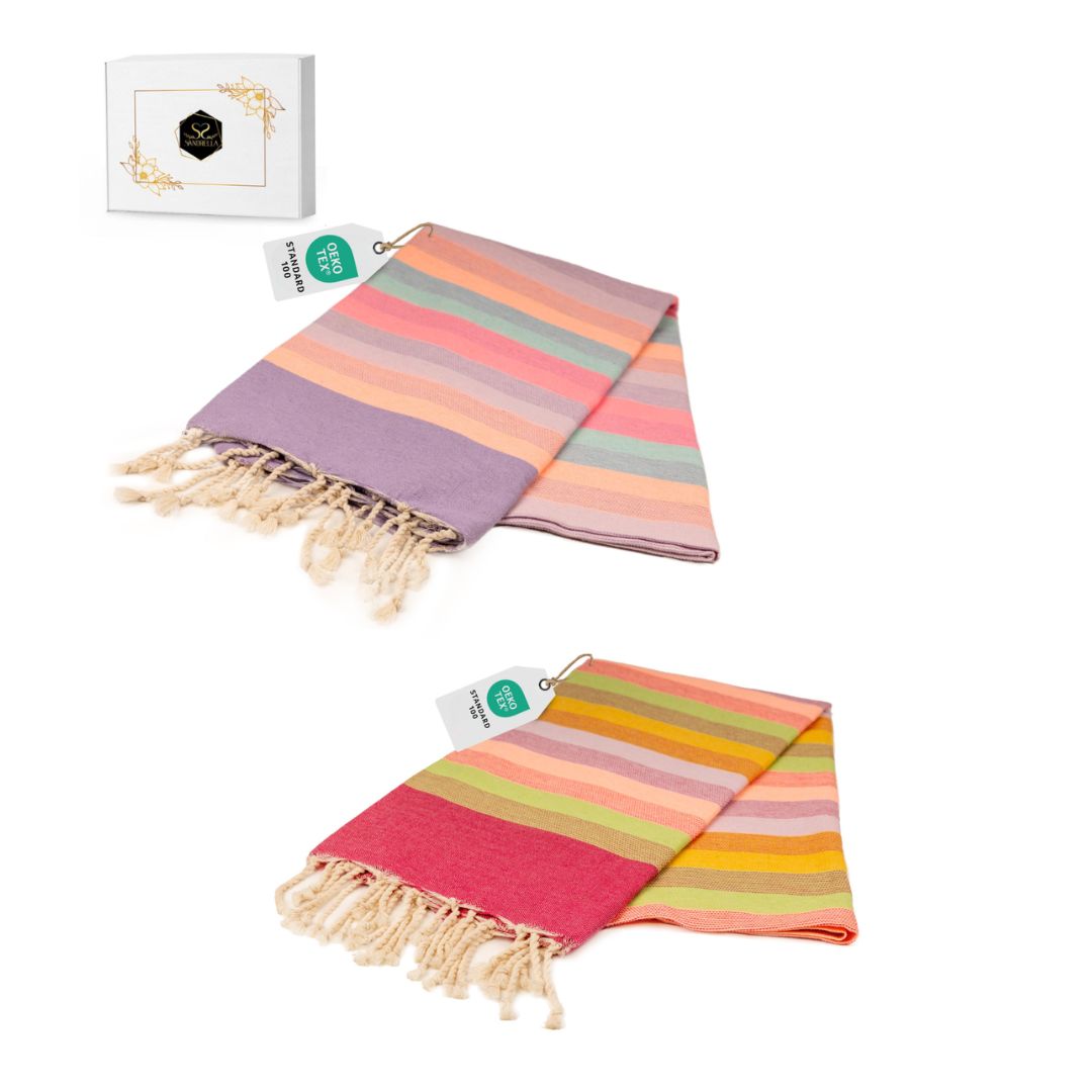 Doppelpack Hamamtuch 100 x 200 cm I rot gestreift / lila gestreift