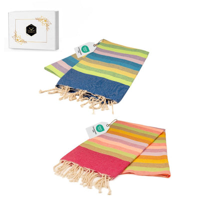 Doppelpack Hamamtuch 100 x 200 cm I dunkelblau gestreift / rot gestreift