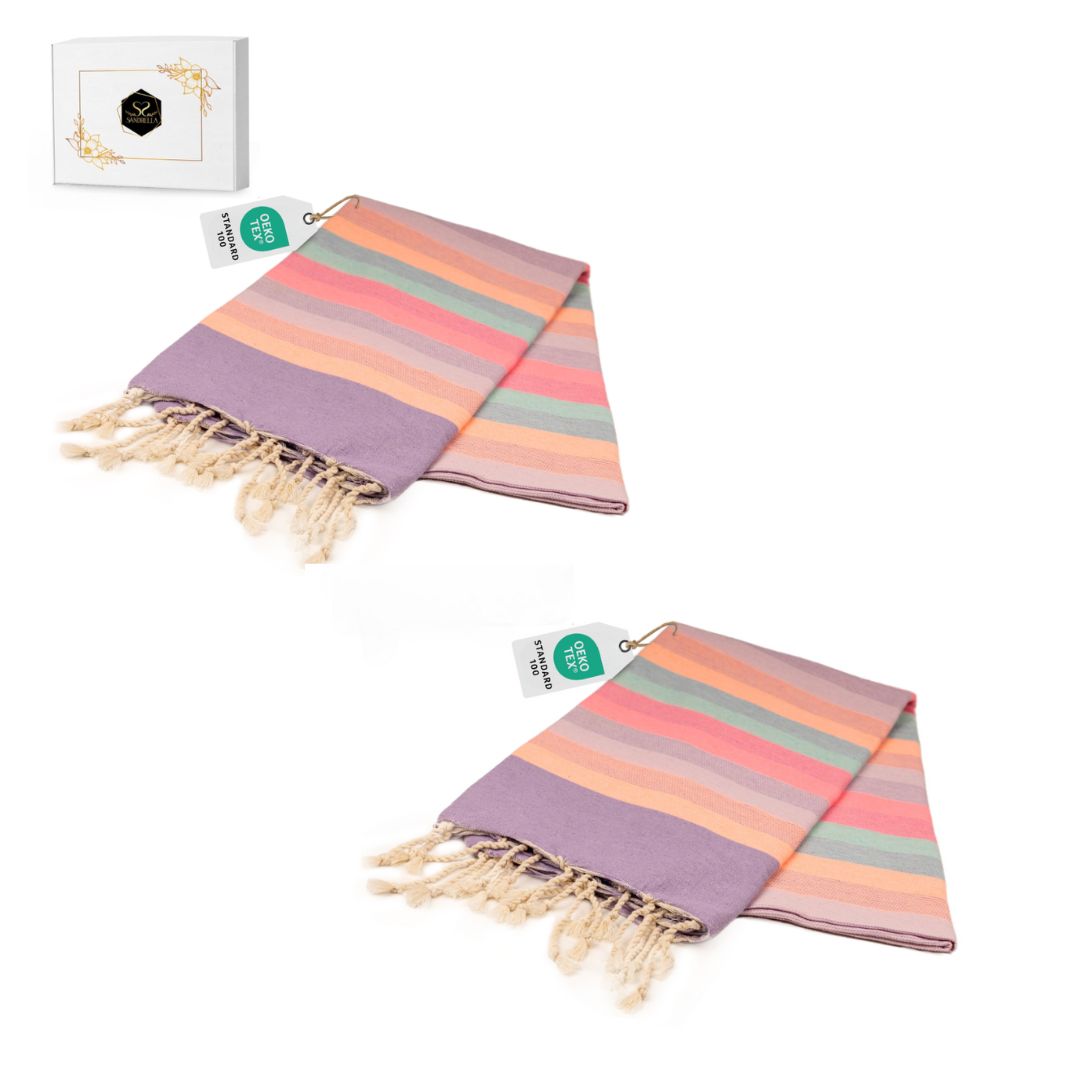 Doppelpack Hamamtuch 100 x 200 cm I lila gestreift