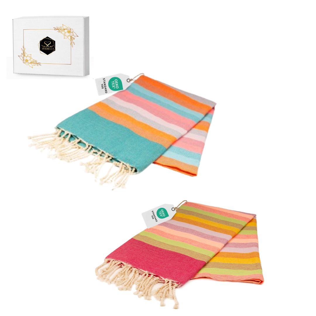 Doppelpack Hamamtuch 100 x 200 cm I rot gestreift / blau gestreift